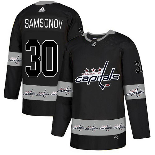 Men Adidas Washington Capitals 30 Ilya Samsonov Black Authentic Team Logo Fashion Stitched NHL Jersey